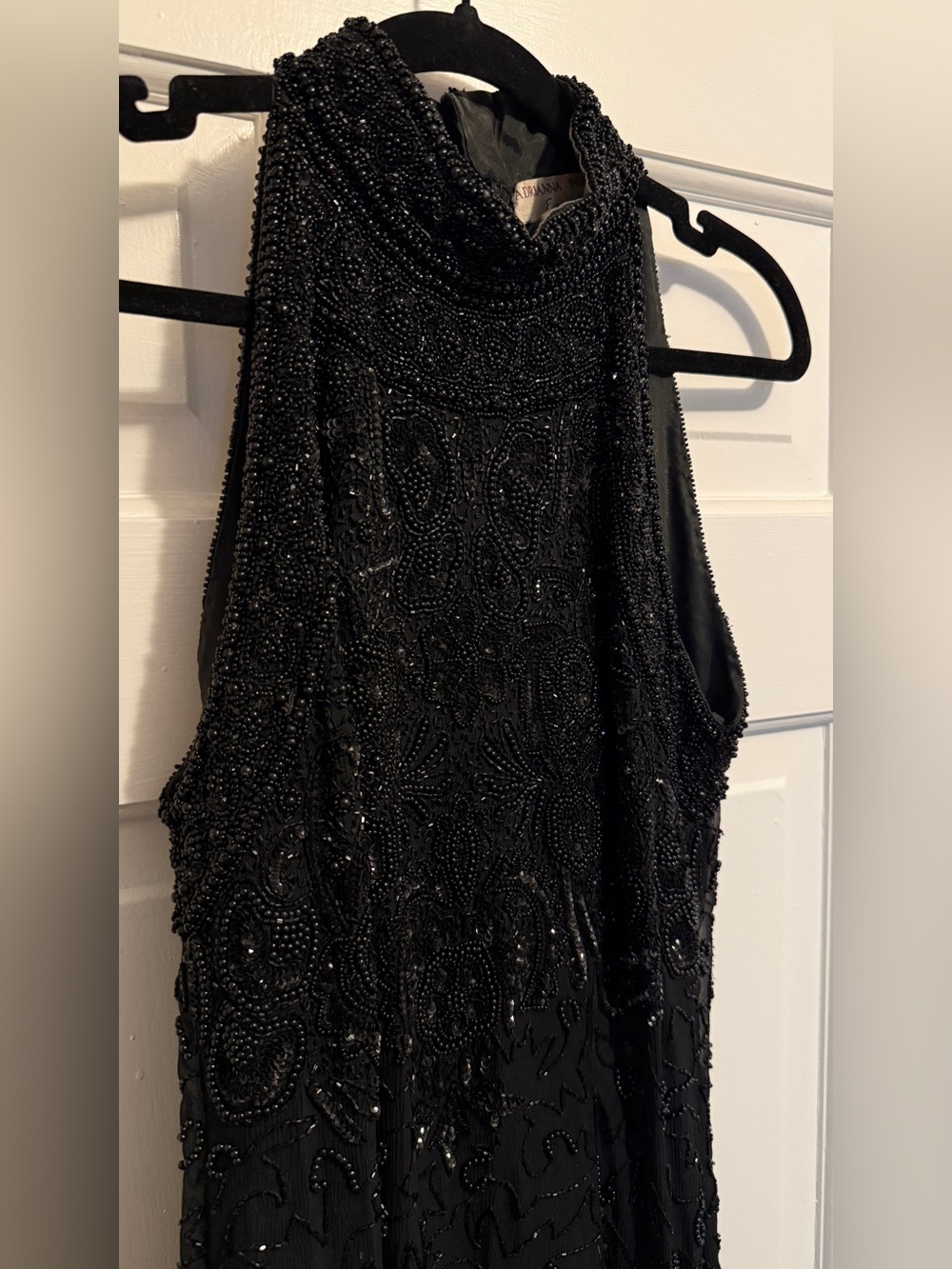 Adrianna Papell Black Beaded Halter Evening Gown